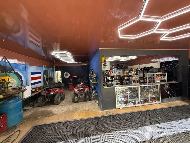 Motorcycles and ATVs in the workshop